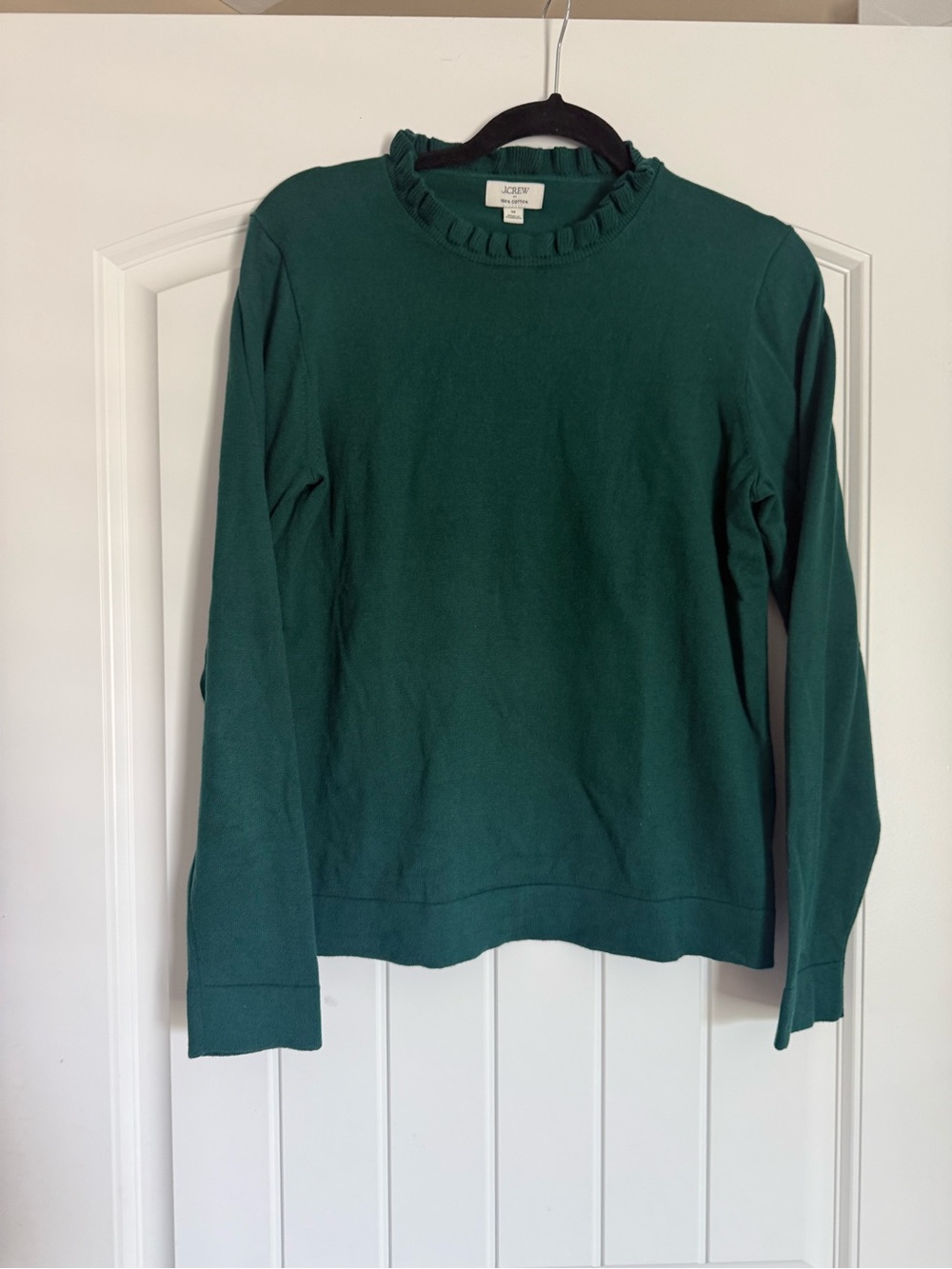 J. Crew Ruffle Crewneck Sweater 100% Cotton - Emerald Green